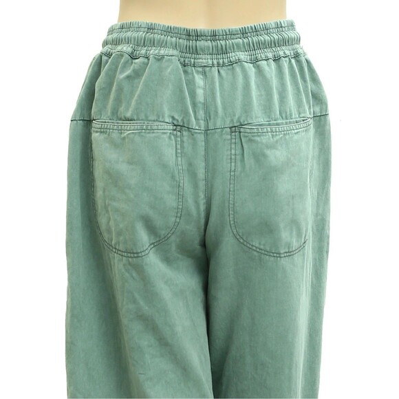 Free People Lex Barrel Pants Trousers Tapered Leg Cotton Pull On Olive L 282663 - Picture 8 of 9
